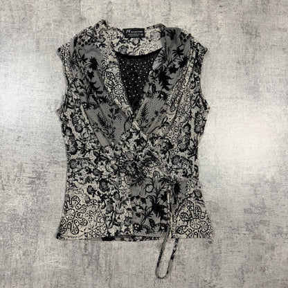 JV Selection Women’s Y2K Floral Textured V-Neck Blouse Top Size M          -I51