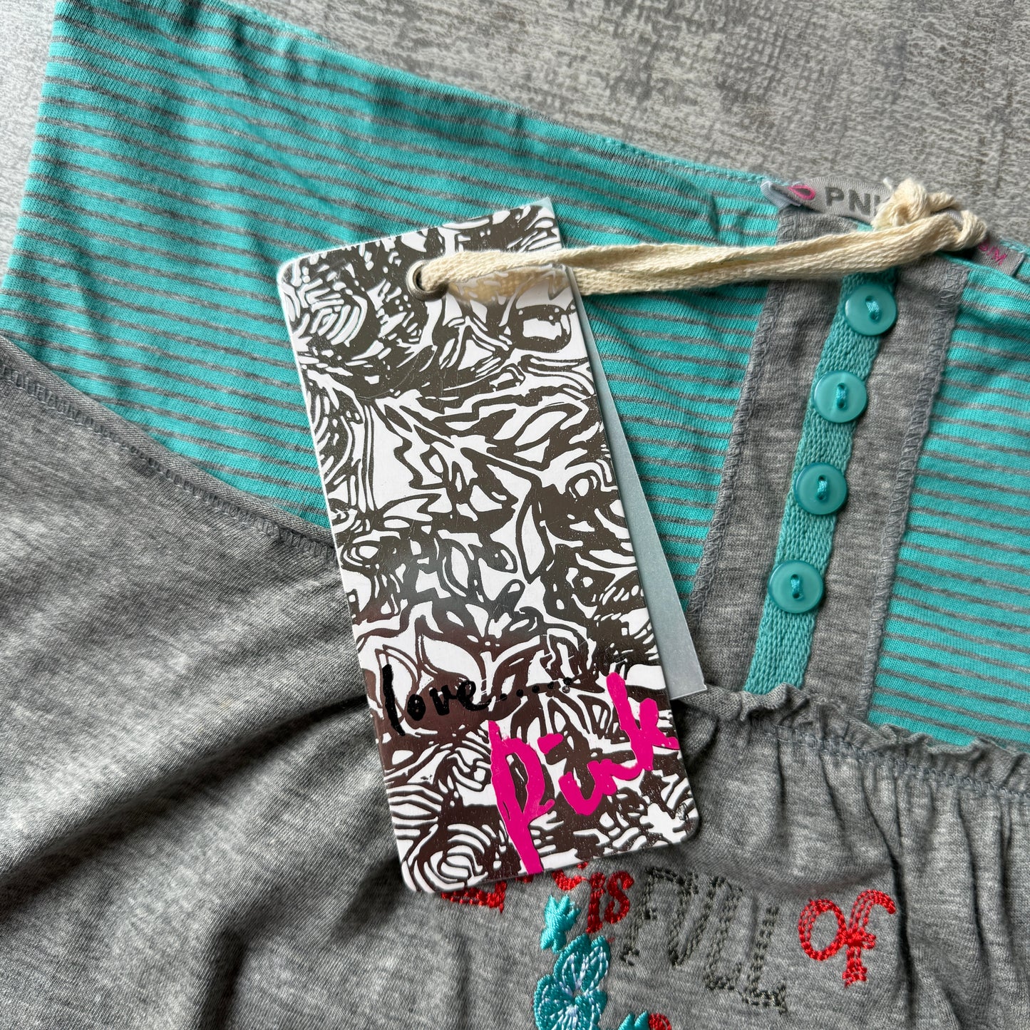 PNK Womens Y2K Graphic Sleeveless Top Size S/M Grey Blue Boob Tube NWT'S        -C35