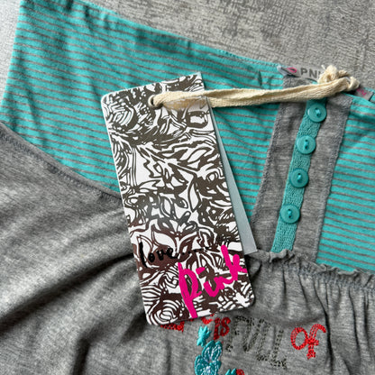 PNK Womens Y2K Graphic Sleeveless Top Size S/M Grey Blue Boob Tube NWT'S        -C35