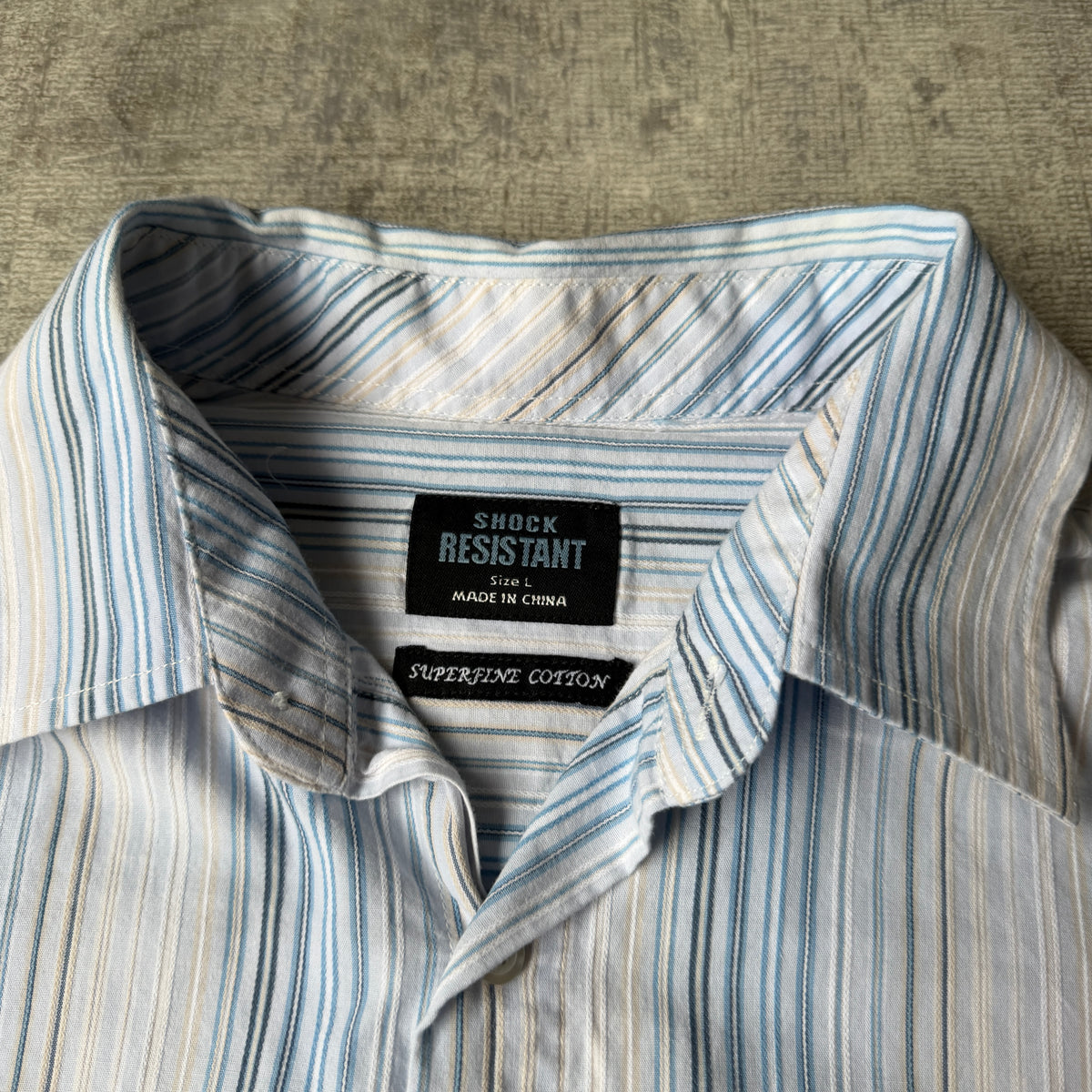 Shock Resistant Vintage Cropped Button Up Size L White Blue Striped       -B5