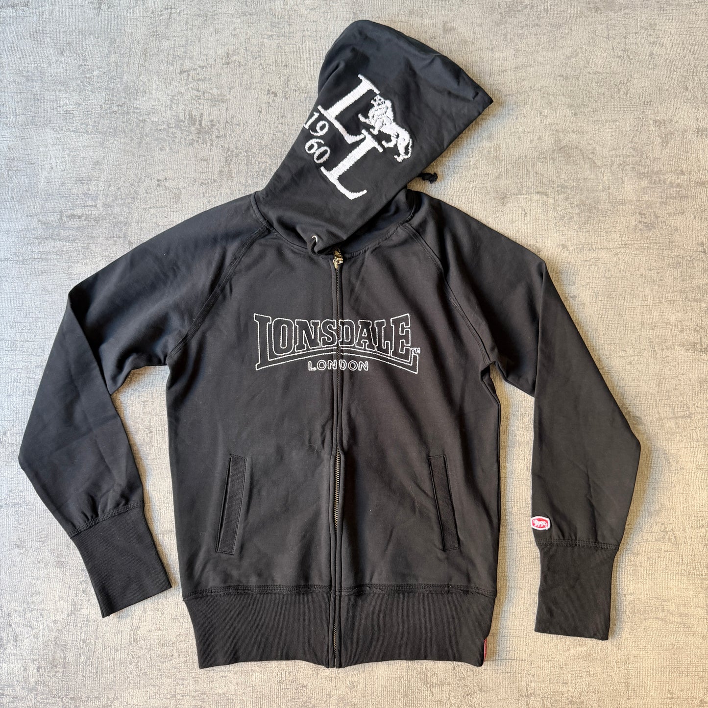 Lonsdale Y2K Womens Black Hooded Track Jacket Size 12 Graphic               -D29