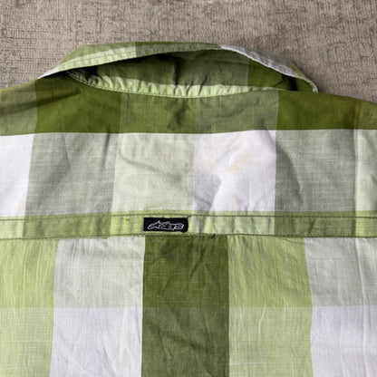 Alpinestars Green Cropped Button Up Shirt Size M Mens Short Sleeve                -F16