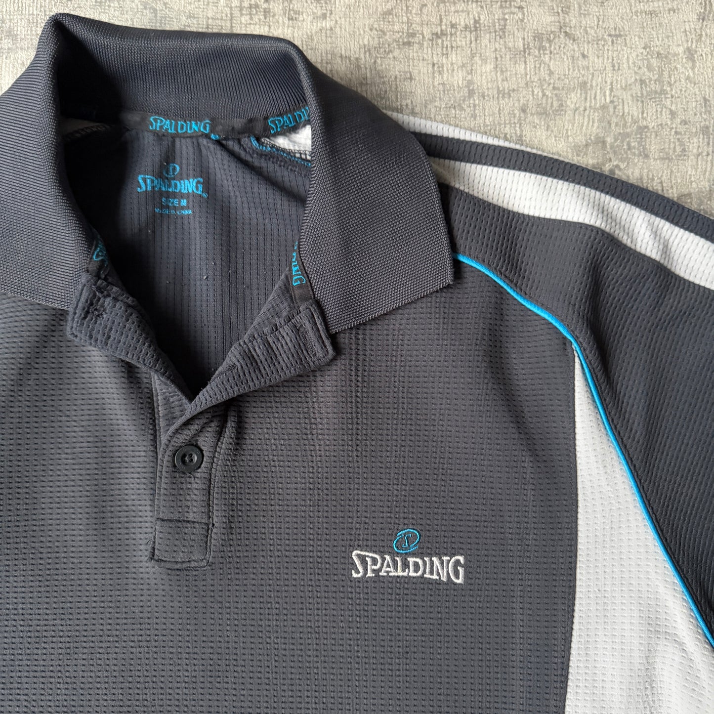 Spalding Y2K Tennis Polo Shirt Size M Mens Grey White                    -F40