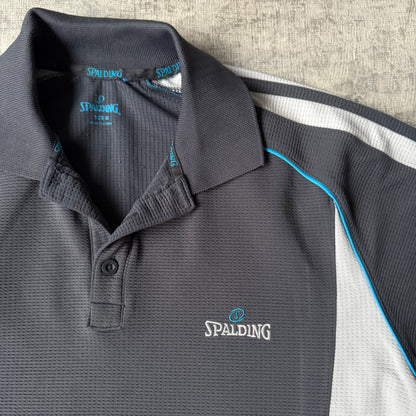 Spalding Y2K Tennis Polo Shirt Size M Mens Grey White                    -F40