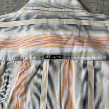 Point Zero Y2K Surf Cropped Button Up Size M Orange Yellow Pinstripe NWT's                   -E17