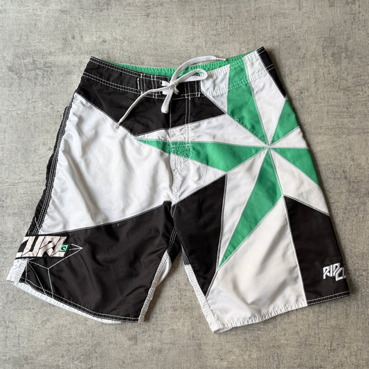 Ripcurl Y2K Boardies Size 30 White Black Green Star Graphic               -A50