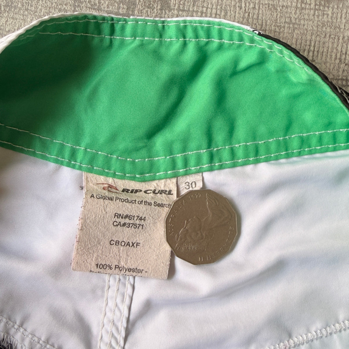 Ripcurl Y2K Boardies Size 30 White Black Green Star Graphic               -A50