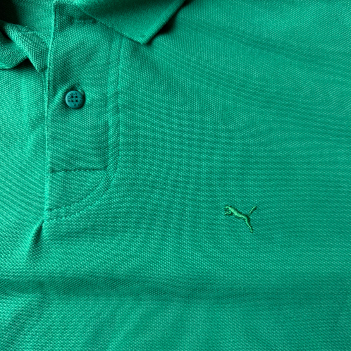Vintage Puma Green Long Sleeve Polo Shirt Size M-L Mens             -C34