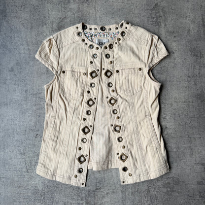 Live A Little Y2K Beige Ringlet Clasp Blouse Top Size S Womens           -G59