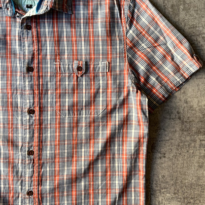 Piping Hot Cropped Button Up Size M Red Blue Plaid          -C54
