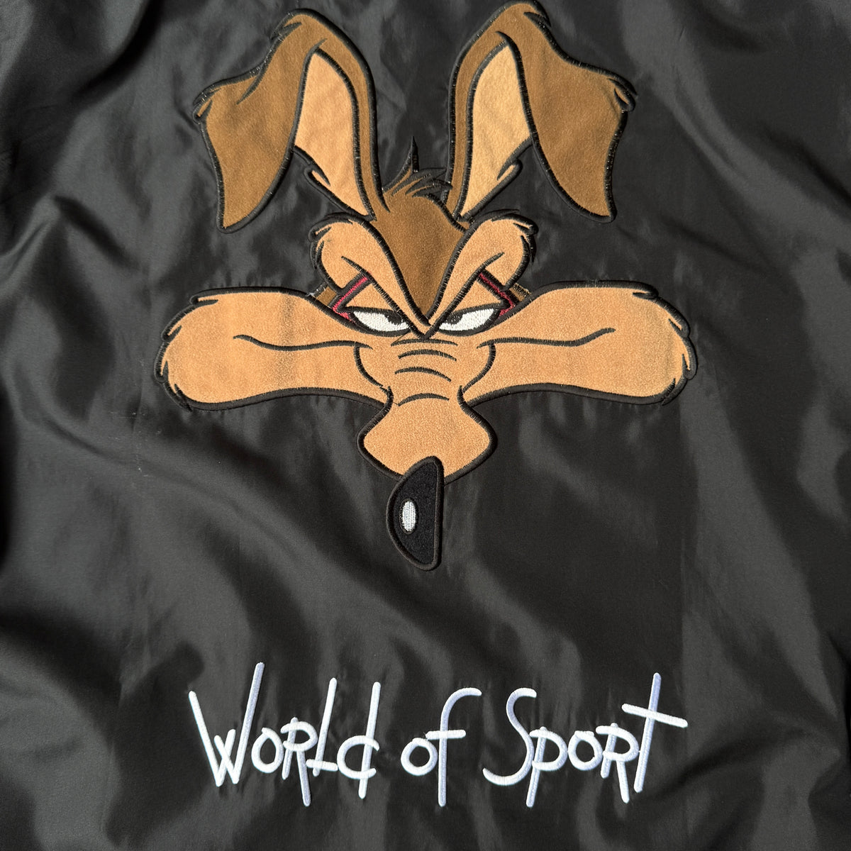 Vintage Looney Tunes Windbreaker Jacket Fits Like Size XL Mens Black "Wile E Coyote"          -A36