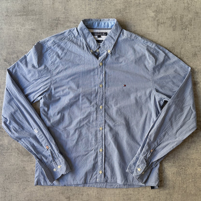 Tommy Hilfiger Cropped Longsleeve Button Up Size M Blue Plaid            -A63