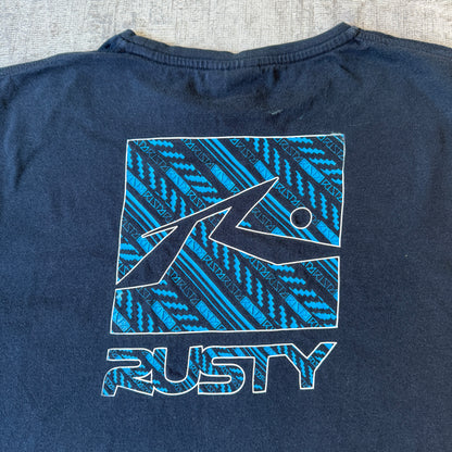 Rusty Y2K Graphic T-Shirt Size XXL Mens Navy Blue Short Sleeve           -A66