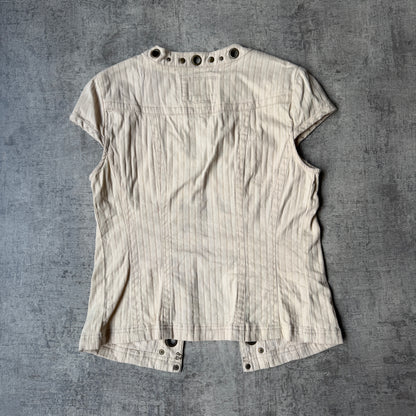Live A Little Y2K Beige Ringlet Clasp Blouse Top Size S Womens           -G59
