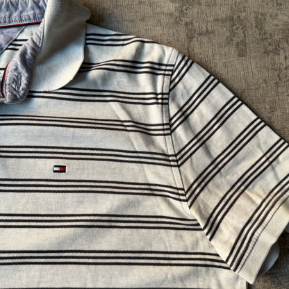 Tommy Hilfiger Mens Striped Polo Shirt Size L Mens Y2K Light Blue         -D55