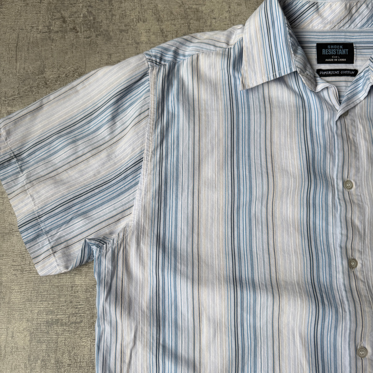 Shock Resistant Vintage Cropped Button Up Size L White Blue Striped       -B5