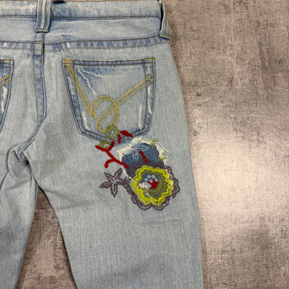 Bebe Womens Y2K Low Rise Flare Jeans Size 26 Embroidered          -I14
