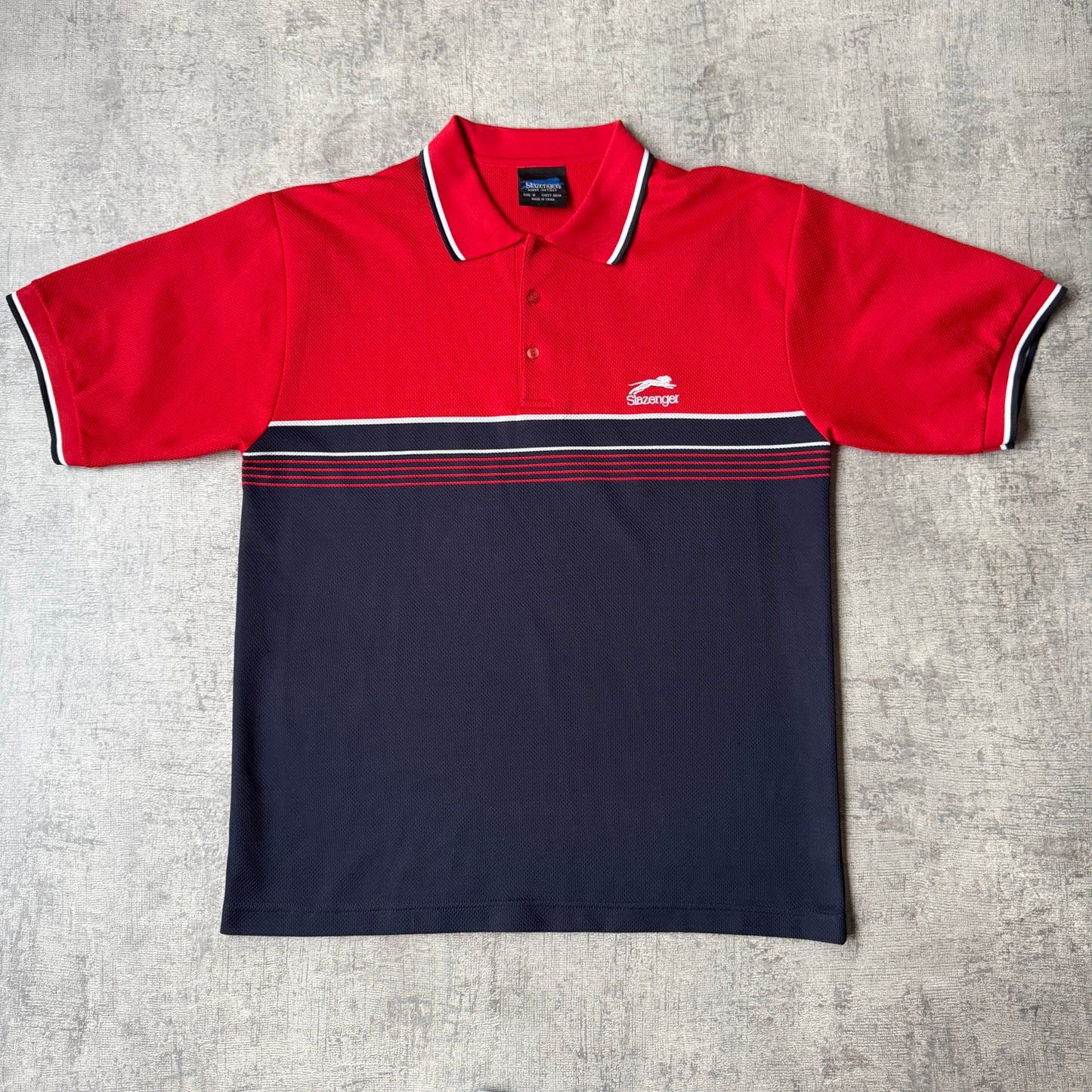 Slazenger Y2K Polo Shirt Size M Mens Navy Red Oversized           -G34