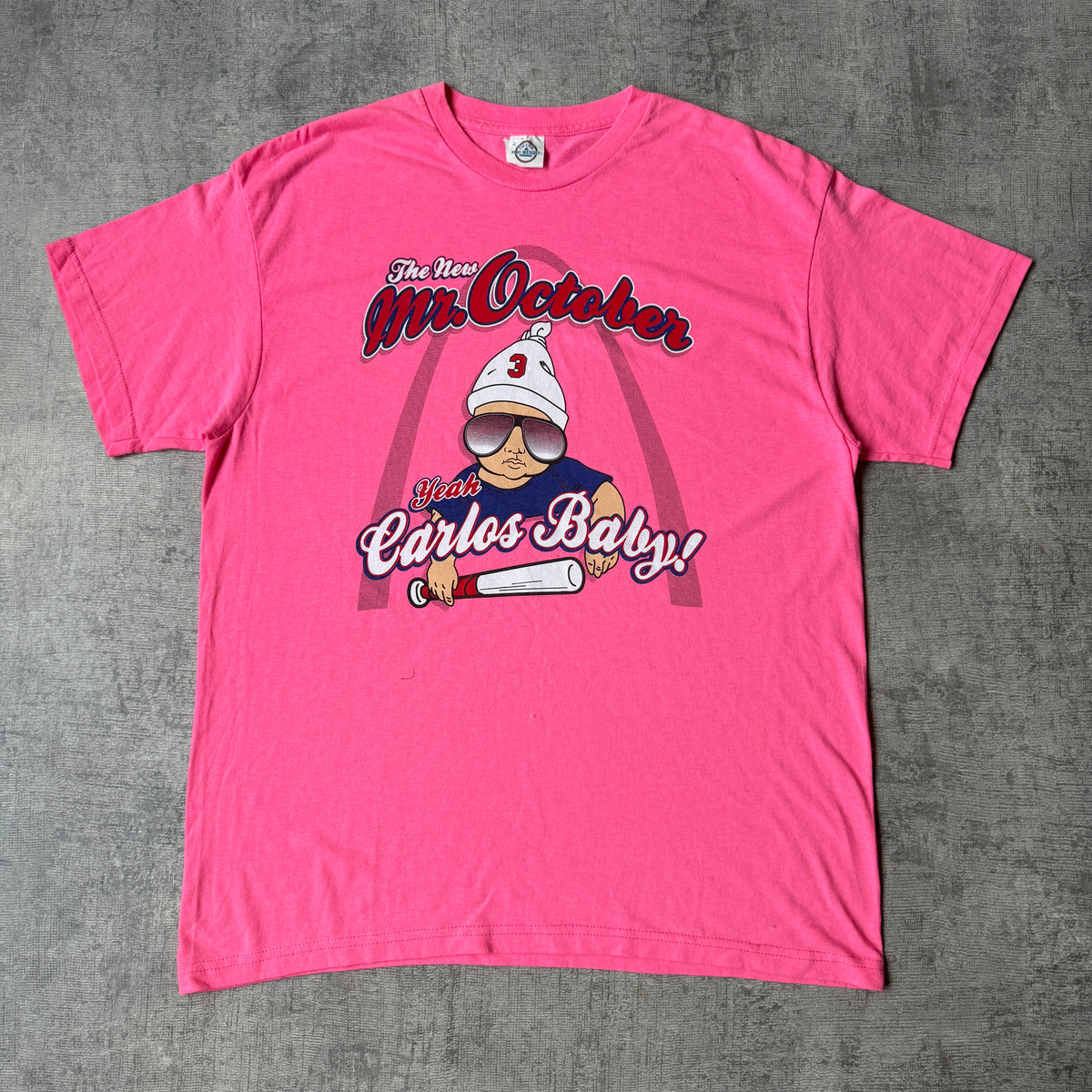 Mr October Pink Y2K Baby Graphic T Shirt Size L Mens            -G43