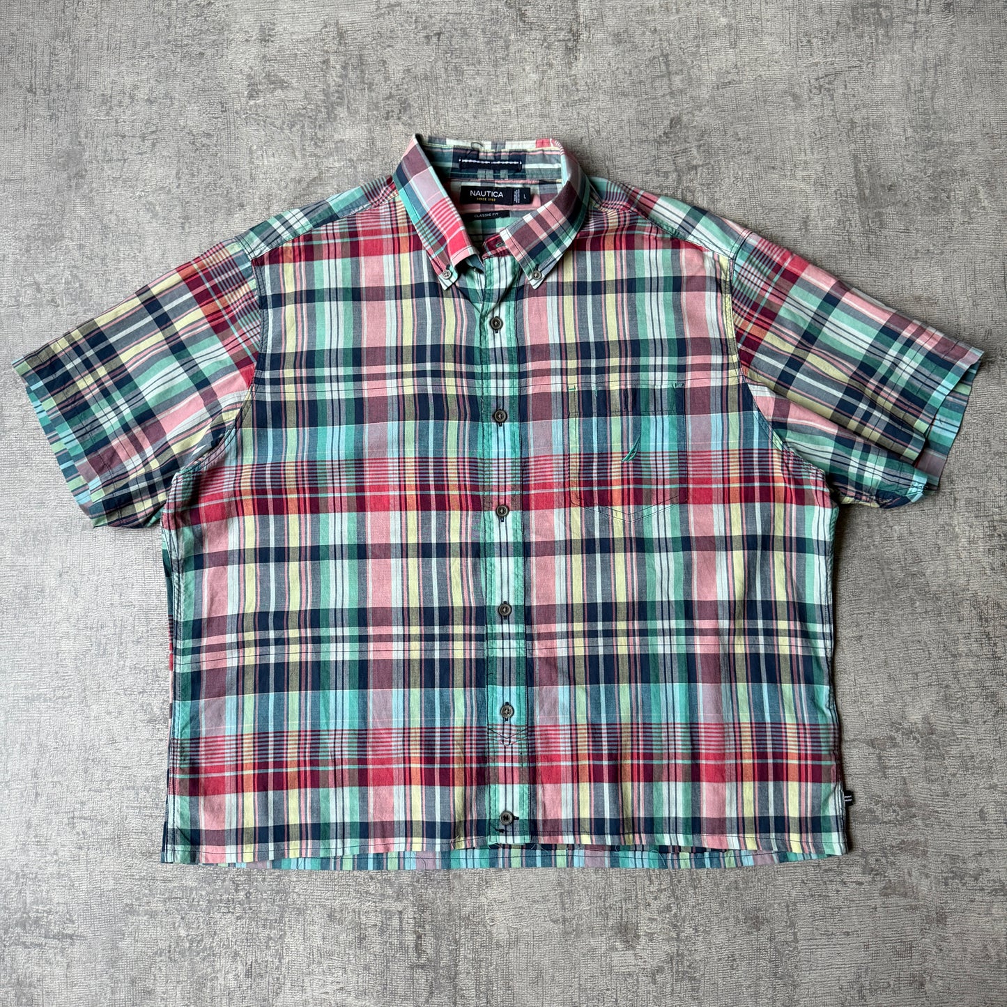 Nautica Y2K Plaid Cropped Button Up Shirt Size L Mens Boxy Fit                -G13