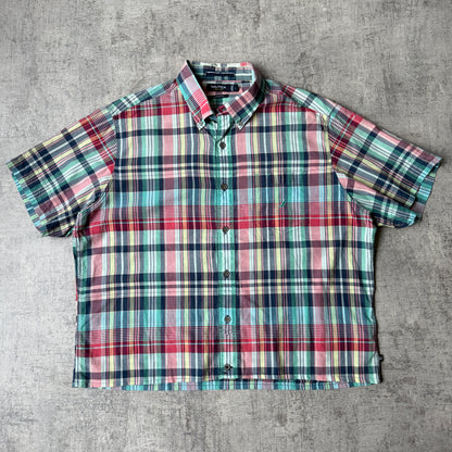 Nautica Y2K Plaid Cropped Button Up Shirt Size L Mens Boxy Fit                -G13
