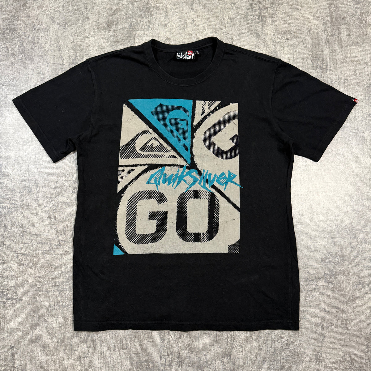 Quiksilver Y2K Graphic Tee Size M Mens Black White Blue                  -I58