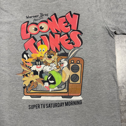 Vintage Looney Tunes Super Saturday Grey Graphic Tee Size Fits M-L Mens         -I54