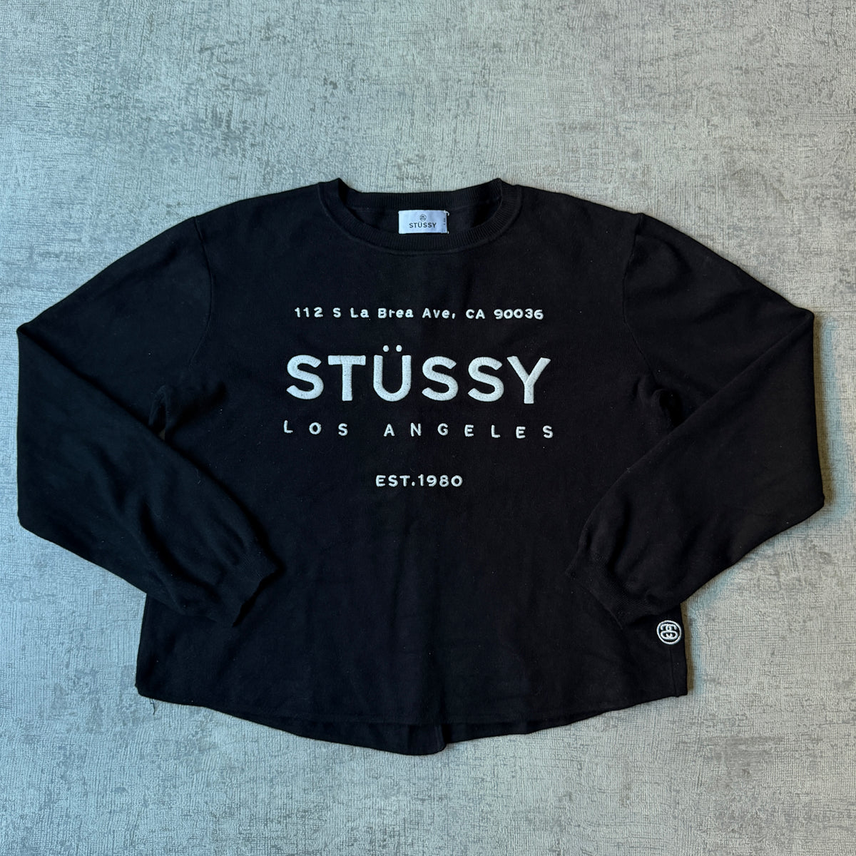 Stussy Y2K Knitted Graphic Sweater Size 6 Black White Jumper          -B45