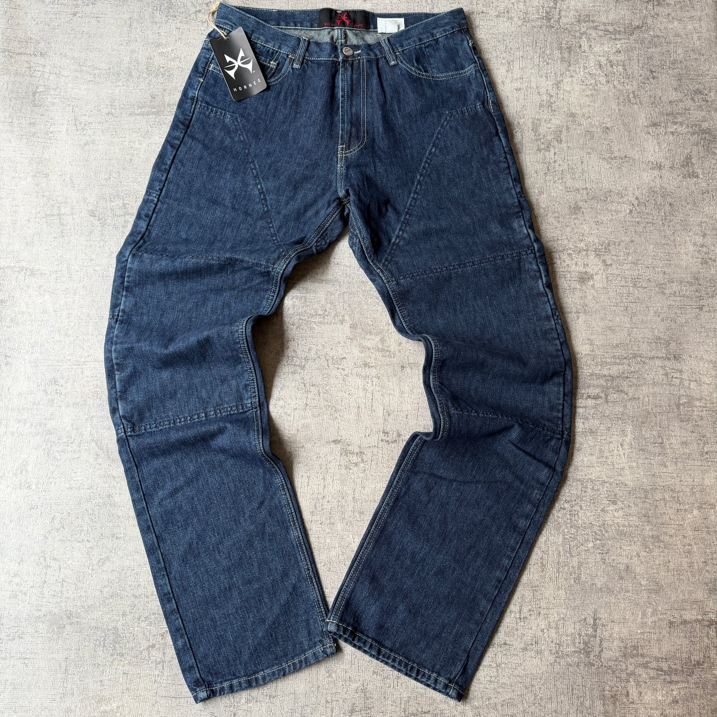 Hornee Y2K Deadstock Motorcycle Jeans Size 30 Dark Blue Denim Straight Leg NWTs         -H11