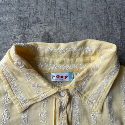 Roxy Vintage Womens Button Up Size M Yellow/ White Lace Details       -B17