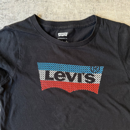 Levis Womens Y2K Black Graphic Baby Tee Fits Size S Womens            -D40