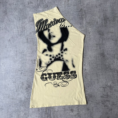 GUESS One Shoulder Yellow Y2K Mini Dress Size XS Womens       -G66