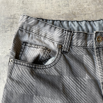 Wavezone Y2K Baggy Jorts Size 32 Grey Checkered Faded Mens          -A48
