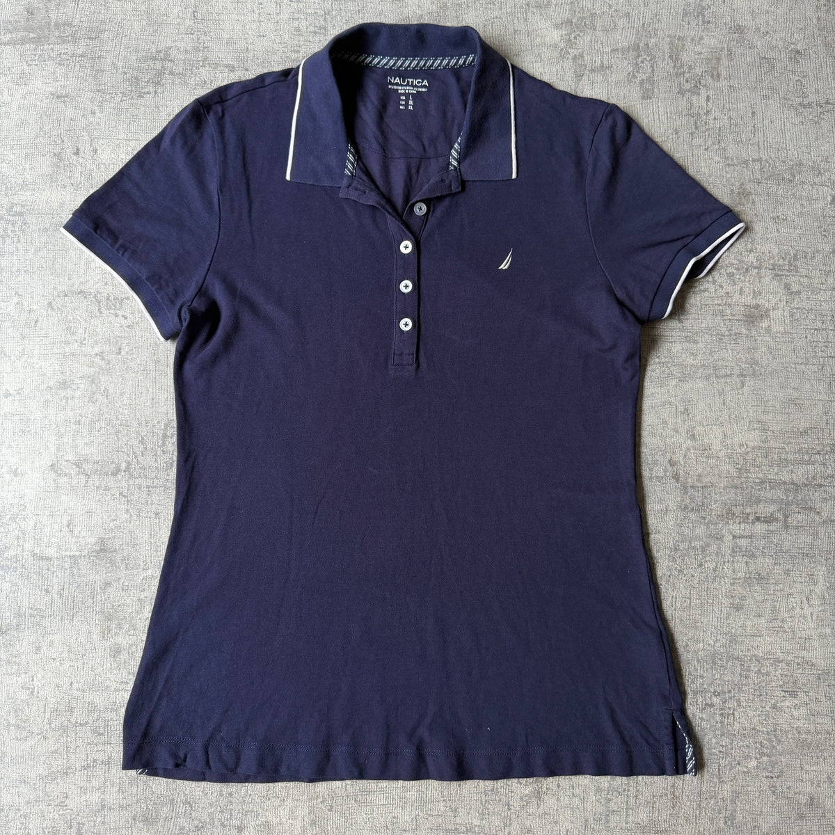Nautica Womens Navy Blue Polo Shirt Size L Fitted Y2K            -F65