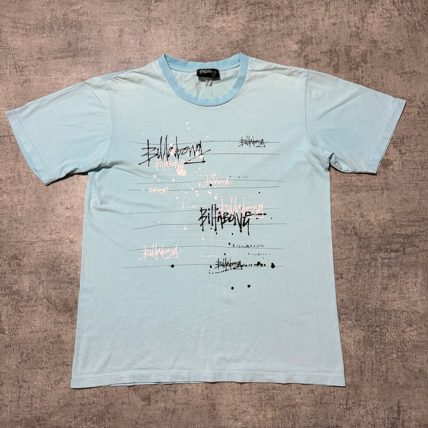 Billabong Y2K Pastel Blue Script Graphic T-Shirt Size Fits M-L Mens              -F47