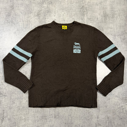 Lonsdale Y2K Knit Sweater Size M Mens Brown Light Blue Pullover          -I32