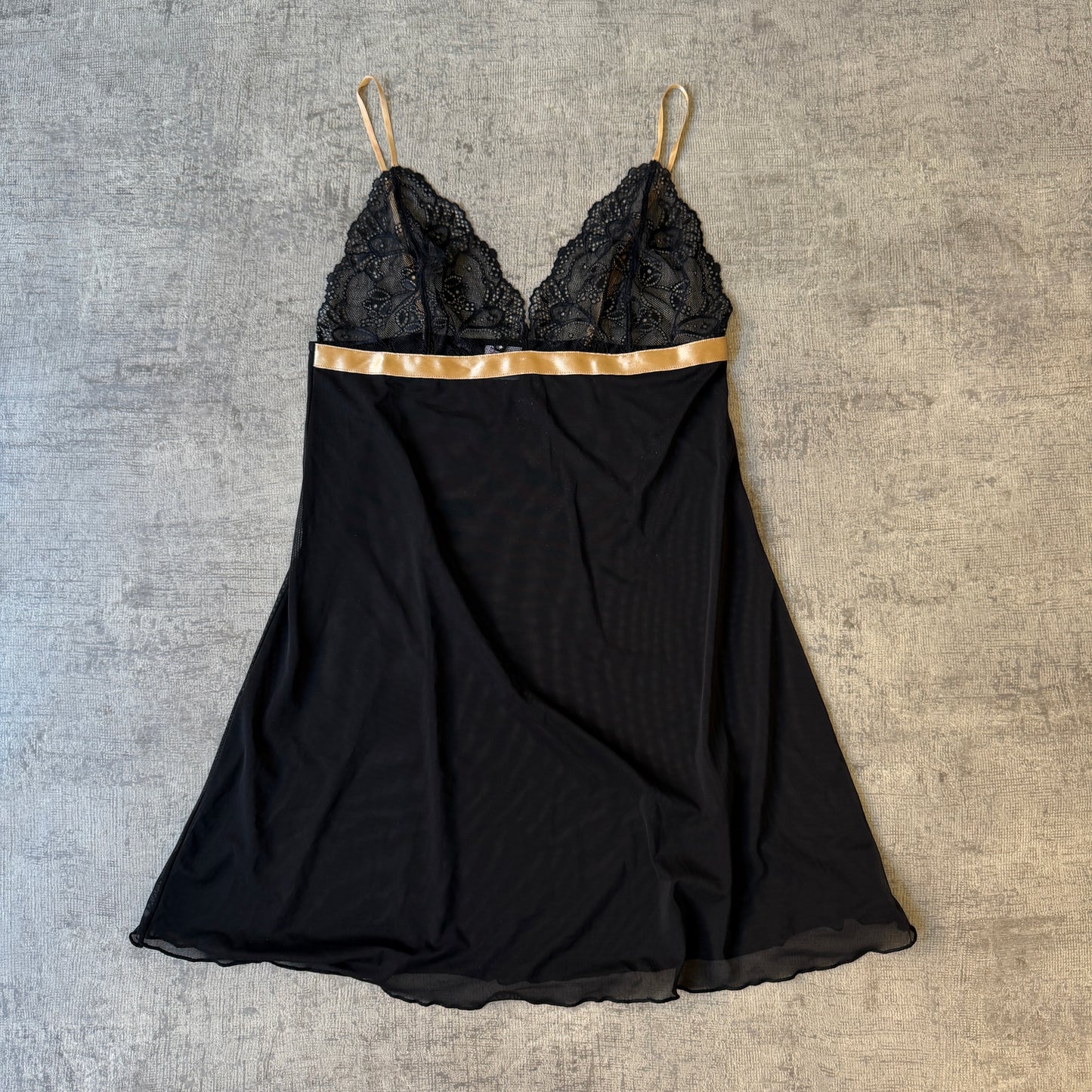 Short Stories Womens Y2K Slip Dress/ Top Size 12 Black Gold Lace           -D43