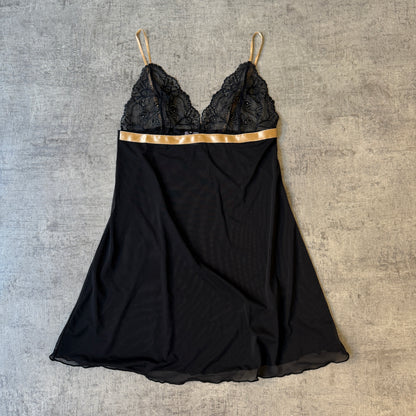 Short Stories Womens Y2K Slip Dress/ Top Size 12 Black Gold Lace           -D43