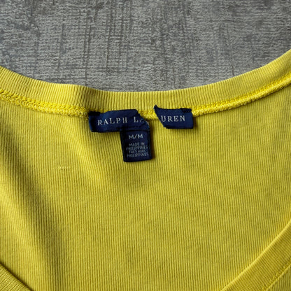 Ralph Lauren Womens Yellow V-Neck Top Size M Pink Little Pony Vintage Single Stitch Top             -C38