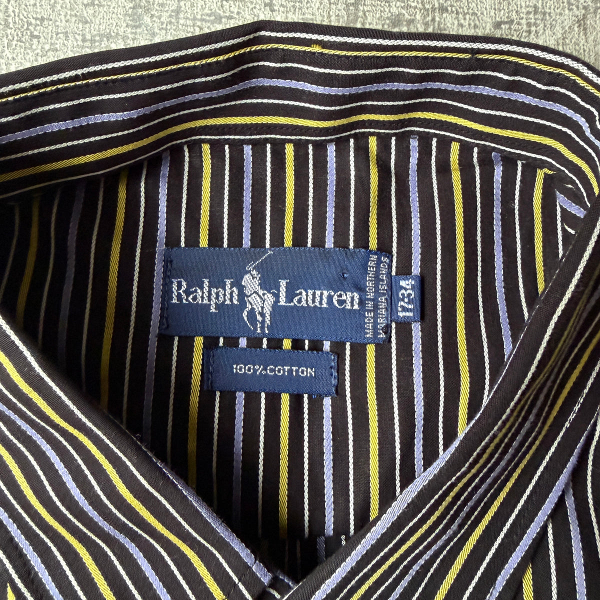 Polo Ralph Lauren Cropped Button Up Fits Size L-XL Mens Yellow Purple Pinstripe                 -F13
