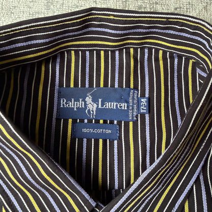 Polo Ralph Lauren Cropped Button Up Fits Size L-XL Mens Yellow Purple Pinstripe                 -F13