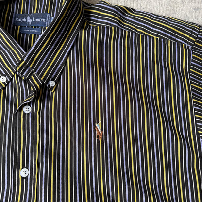Polo Ralph Lauren Cropped Button Up Fits Size L-XL Mens Yellow Purple Pinstripe                 -F13