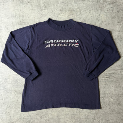 Saucony Athletic Navy Sweater Fits Size L Mens Lightweight Y2K                   -F28
