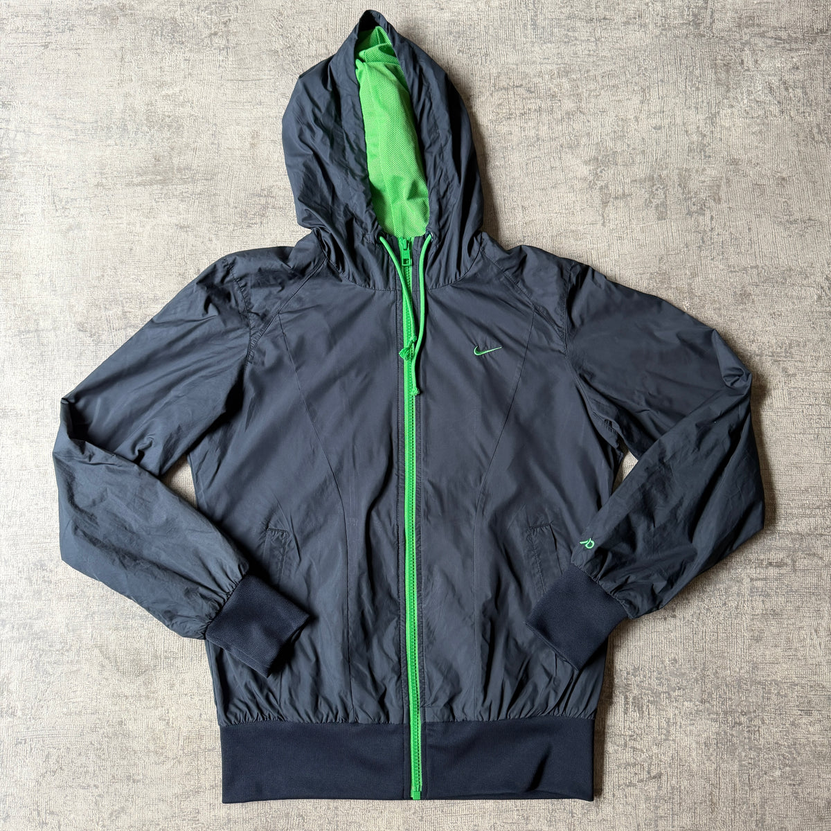 Nike Y2K Windbreaker Zip Jacket Size M Navy Green Hooded                 -F31