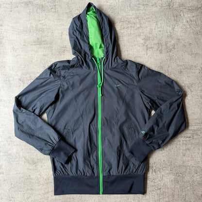 Nike Y2K Windbreaker Zip Jacket Size M Navy Green Hooded                 -F31