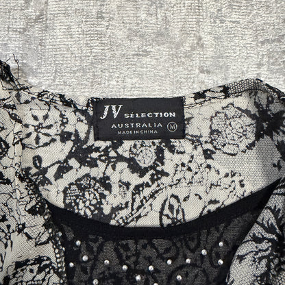 JV Selection Women’s Y2K Floral Textured V-Neck Blouse Top Size M          -I51