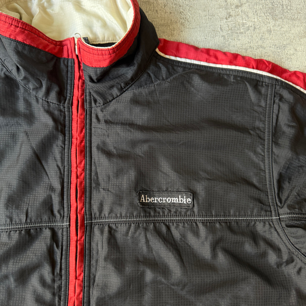 Abercrombie & Fitch Track Jacket Size L Black Red Y2K Windbreaker                  -F34