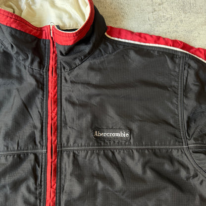 Abercrombie & Fitch Track Jacket Size L Black Red Y2K Windbreaker                  -F34
