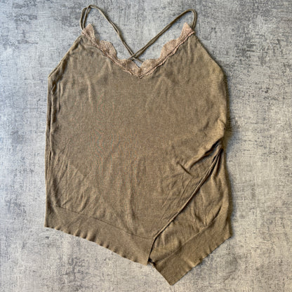 MING Y2K Womens Tank Top Fits Size M Khaki Womens Singlet              -C69