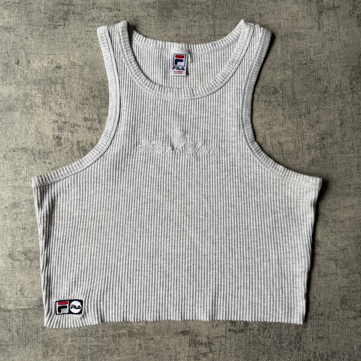 Fila Womens Grey Ribbed Tank Top Size XL Y2K                -F54